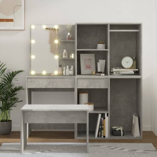 Sminkbord LED betonggrå konstruerat trä