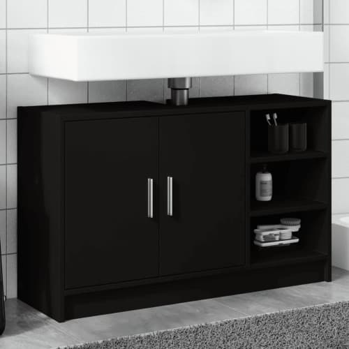Tvättställsskåp svart 90x29x55 cm konstruerat trä