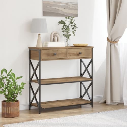 Konsolbord artisan ek 75x28x75 cm konstruerat trä och stål
