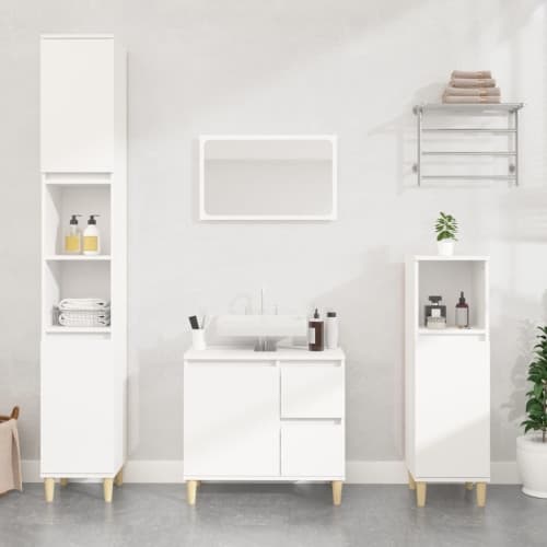 Badrumsskåp vit 30x30x100 cm konstruerat trä