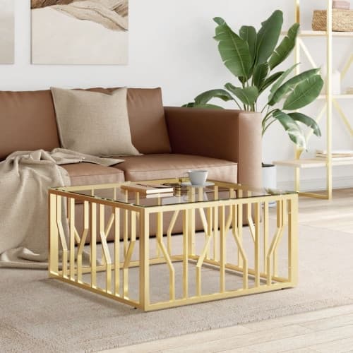 Soffbord guld 80x80x40 cm rostfritt stål och glas