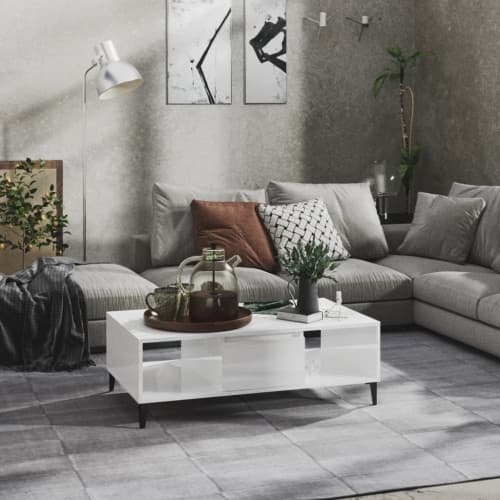 Soffbord vit högglans 103,5x60x35 cm konstruerat trä