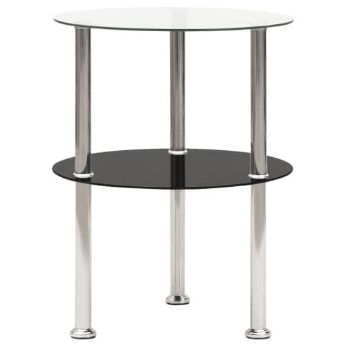 Sidobord med 2 hyllplan genomskinligt & svart 38 cm härdat glas