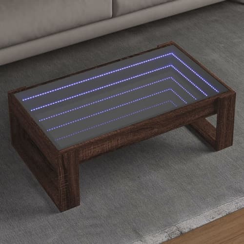 Soffbord med Infinity LEDs brun ek 90x53x30 cm