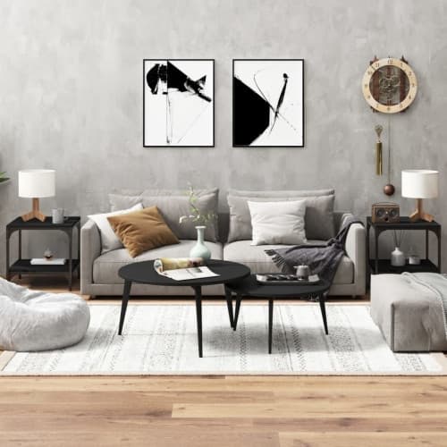 Sidobord 2 st svart 40x40x40 cm konstruerat trä