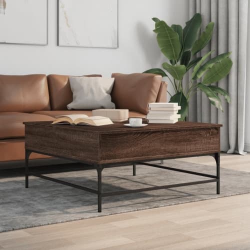 Soffbord brun ek 95x95x45 cm konstruerat trä och metall