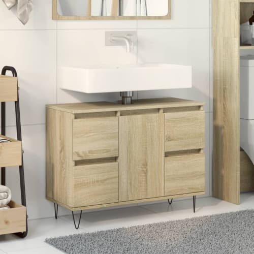 Badrumsskåp sonoma-ek 80x33x60 cm konstruerat trä