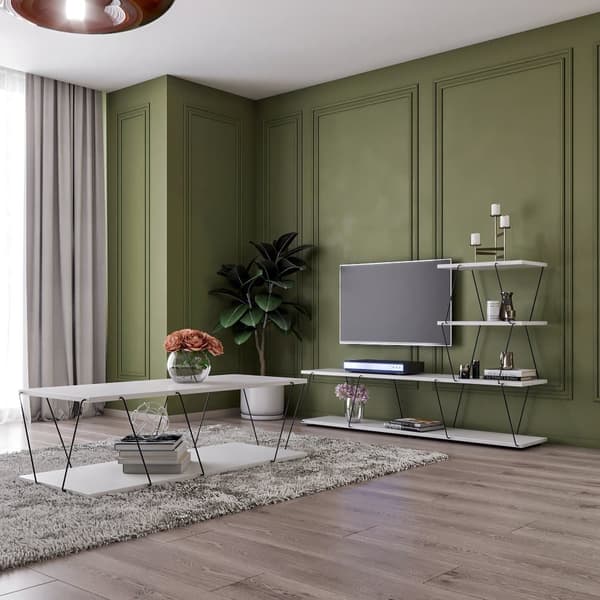 TV-bänk och soffbord, Basak, 150x93x30 cm, vit.