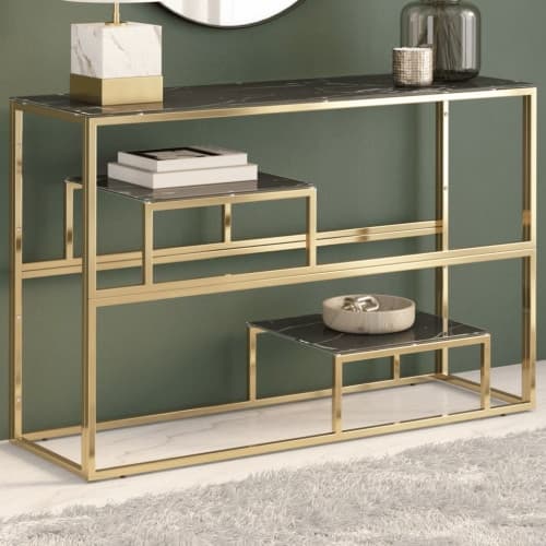 Konsolbord guld rostfritt stål och härdat glas