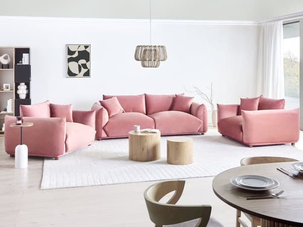 Sofasæt Lyserød Velour 5 Sofagruppe Moderne Sofarrangement med Lænestole Blød Møbelgruppe Design