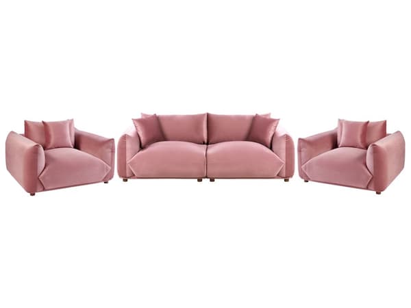 Sofasæt Lyserød Velour 5 Sofagruppe Moderne Sofarrangement med Lænestole Blød Møbelgruppe Design