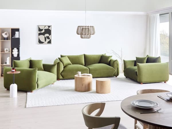 Sofasæt Grøn Velour 5 Sofagruppe Moderne Sofarrangement med Lænestole Blød Møbelgruppe Design