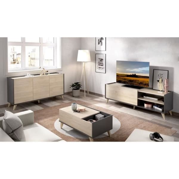 NESS buffésoffbord TV-enhet - Melamin - Skandinavisk stil - Naturlig ek och grafit