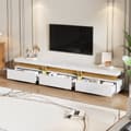 Miniatyrbild 9 av 9: Vitt TV-väggskåpsset med soffbord – Multifunktionellt förvaringsset för vardagsrum med TV-bänk och skåp