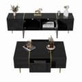 Miniatyrbild 6 av 11: Modernt svart TV-bänk och soffbord set i högblank finish – Elegant vardagsrumsset i svart glans, stilren TV-möbel och matchande soffbord