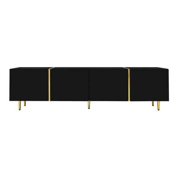 Modernt svart TV-bänk och soffbord set i högblank finish – Elegant vardagsrumsset i svart glans, stilren TV-möbel och matchande soffbord
