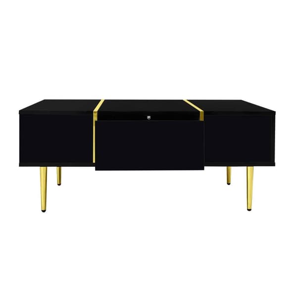 Modernt svart TV-bänk och soffbord set i högblank finish – Elegant vardagsrumsset i svart glans, stilren TV-möbel och matchande soffbord