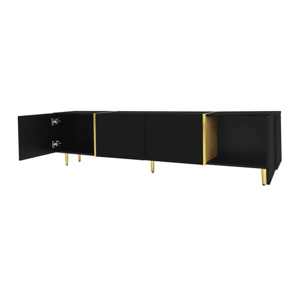 Modernt svart TV-bänk och soffbord set i högblank finish – Elegant vardagsrumsset i svart glans, stilren TV-möbel och matchande soffbord