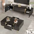 Miniatyrbild 2 av 11: Modernt svart TV-bänk och soffbord set i högblank finish – Elegant vardagsrumsset i svart glans, stilren TV-möbel och matchande soffbord