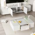 Miniatyrbild 3 av 11: TV-bänk och soffbord set i vit högglans – Modernt vardagsrumsset med förvaring, 4 dörrar och 2 lådor, stilren och lättstädad design