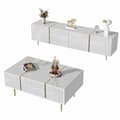 Miniatyrbild 6 av 11: TV-bänk och soffbord set i vit högglans – Modernt vardagsrumsset med förvaring, 4 dörrar och 2 lådor, stilren och lättstädad design