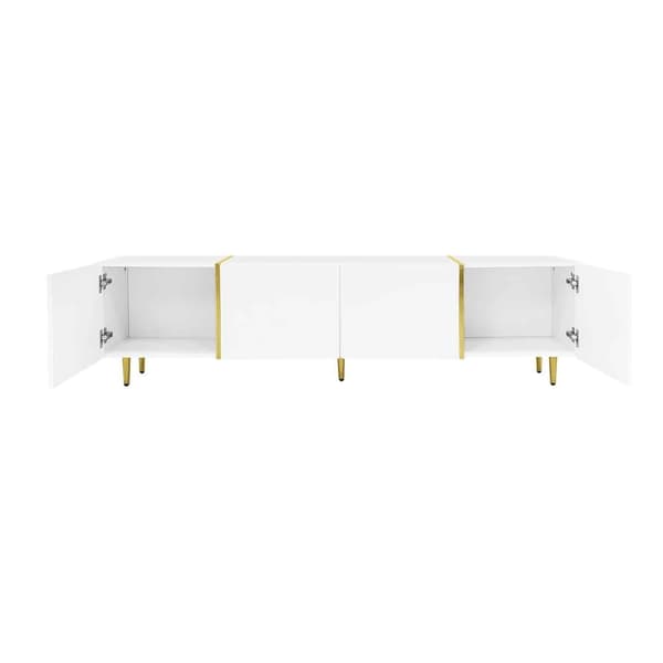 TV-bänk och soffbord set i vit högglans – Modernt vardagsrumsset med förvaring, 4 dörrar och 2 lådor, stilren och lättstädad design