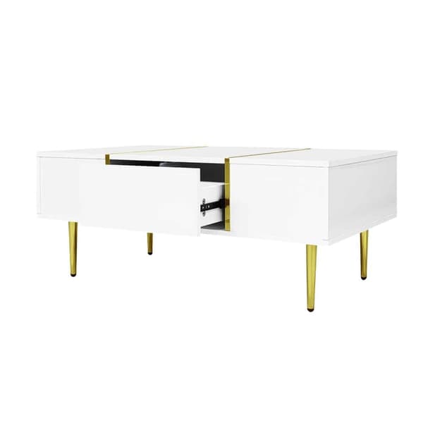 TV-bänk och soffbord set i vit högglans – Modernt vardagsrumsset med förvaring, 4 dörrar och 2 lådor, stilren och lättstädad design