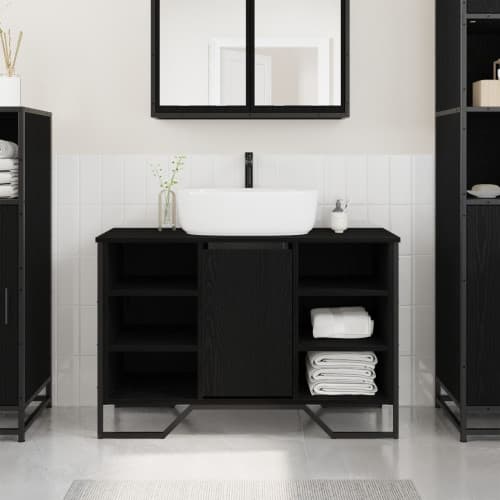 Badrumsskåp för handfat Svart ek 91x35x60 cm Konstruerat trä