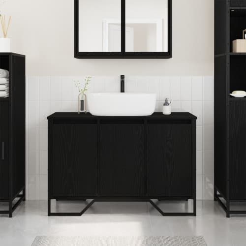 Handfatsskåp Svart ek 91x35x60 cm Konstruerat trä