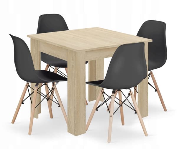 Set med fyrkantigt bord 80x80 sonoma ek + 4 svarta OSAKA-stolar
