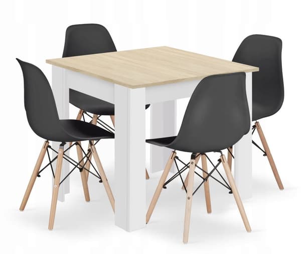 Set med fyrkantigt bord 80x80 sonoma ek + 4 svarta OSAKA-stolar