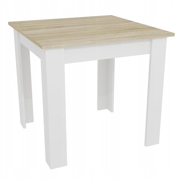 Set med fyrkantigt bord 80x80 sonoma ek + 4 MARK vita stolar