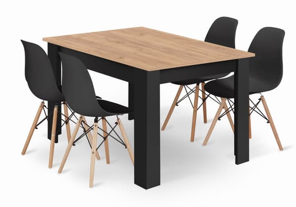 Bordset NP 120x80 Craft svart + 4 stolar OSAKA svart