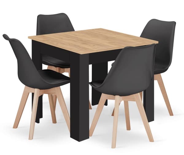 Pöytä NP 80x80 Artisan mustat jalat + 4 MARK-tuolia mustat luonnonväriset jalat