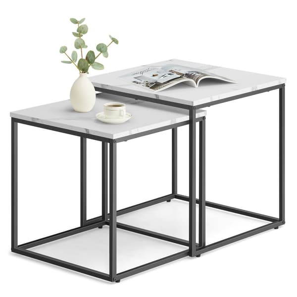 Soffbord fyrkantigt 2 st - marmor / svarta ben