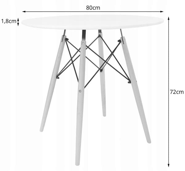 TODI 80 cm vitt runt bord + 4 LAGO marinblå stolar