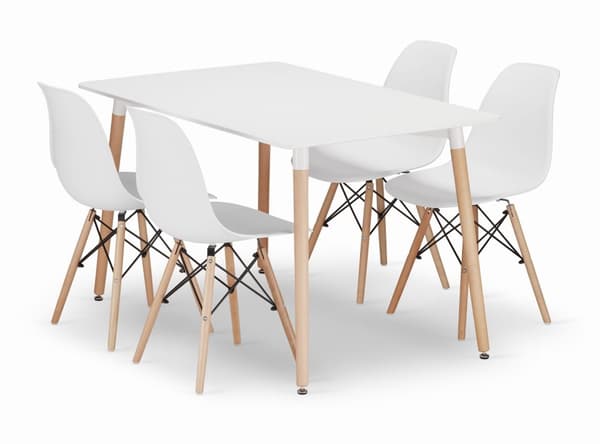 ADRIA 120x80 vit rektangulär bordsgrupp + 4 OSAKA vita stolar