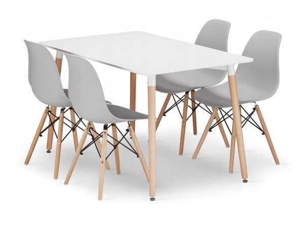 ADRIA rektangulärt bordsset 120x80 vit + 4 OSAKA grå stolar