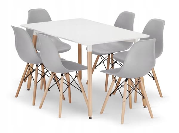 ADRIA rektangulärt bordsset 120x80 vit + 6 OSAKA grå stolar