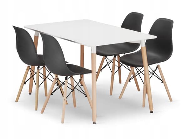 ADRIA 120x80 vit rektangulär bordsgrupp + 4 svarta OSAKA stolar