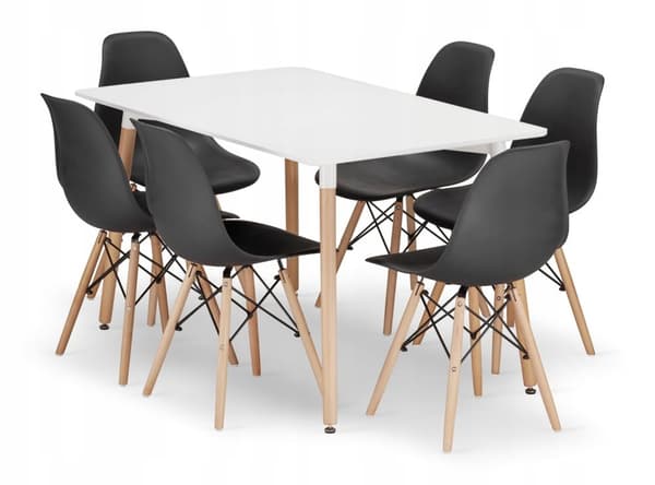 ADRIA rektangulärt bordsset 120x80 vit + 6 OSAKA svarta stolar
