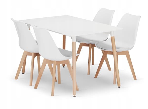 ADRIA 120x80 vit rektangulär bordsgrupp + 4 MARK vita stolar
