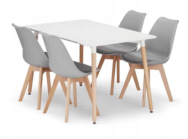 ADRIA rektangulärt bordsset 120x80 vit + 4 MARK grå stolar