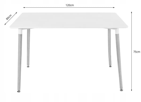 ADRIA rektangulärt bordsset 120x80 vit + 4 LAGO svarta stolar