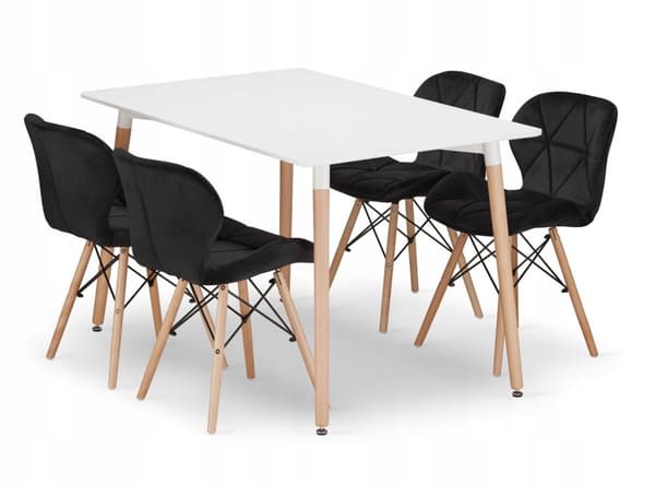 ADRIA rektangulärt bordsset 120x80 vit + 4 LAGO svarta stolar