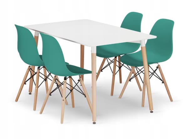 ADRIA rektangulärt bordsset 120x80 vit + 4 OSAKA gröna stolar