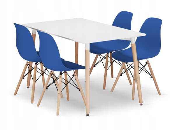 ADRIA 120x80 vit rektangulär bordsgrupp + 4 OSAKA blå stolar