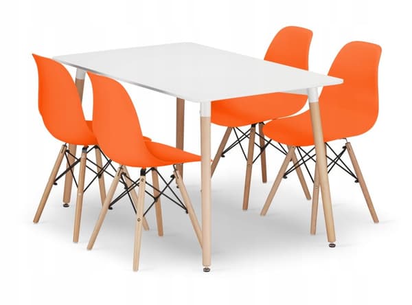 ADRIA rektangulärt bordsset 120x80 vit + 4 OSAKA orangea stolar
