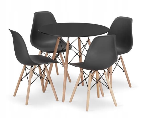 TODI runt bordsset 80 cm svart + 4 OSAKA svarta stolar