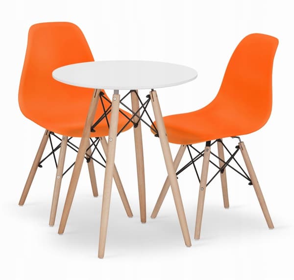 TODI 60 vitt runt bordsset + 2 OSAKA orangea stolar